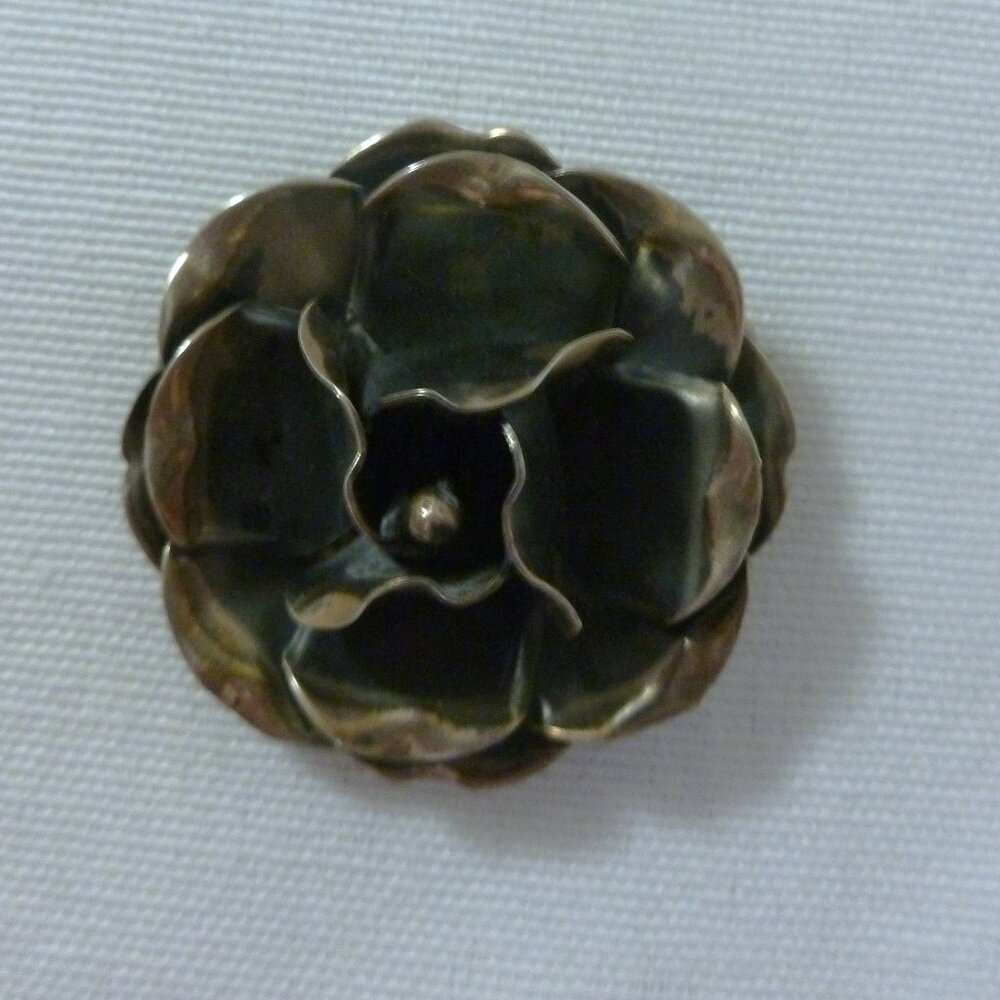 Rose Vintage Sterling Silver Brooch Pin Blackened Patina on Silver Rose Pin - Picture 2 of 6